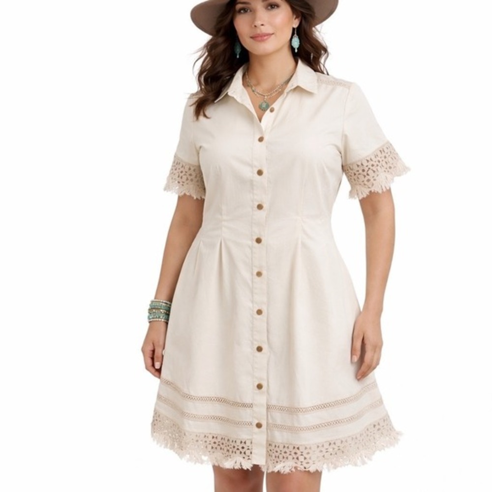 Filomena Fernandez Med‎ Dress Boho Fringe Festival Cream Lace Western Festival